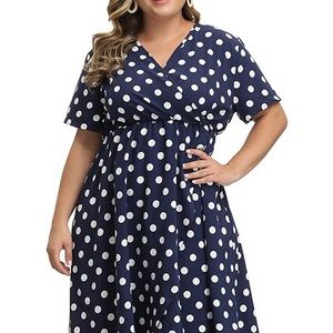 Navy tea length polka dot dress